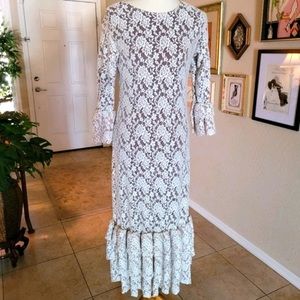 Vintage - 70's Irish Lace Handmade Tiered Ruffle
Ankle Length Dress